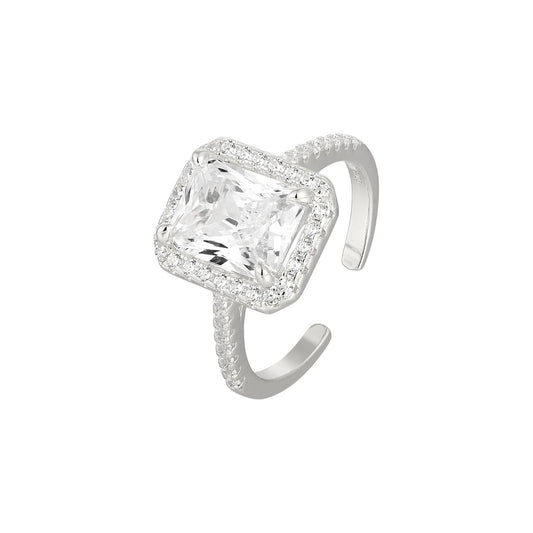 Vielring - Großer Chunky Zirkonia Stein Ring - 925 Silber - Silber