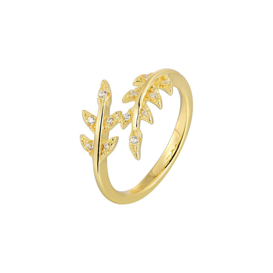 Vielring - Olivenblatt Zirkonia Steinen Ring - 925 Silber - Gold