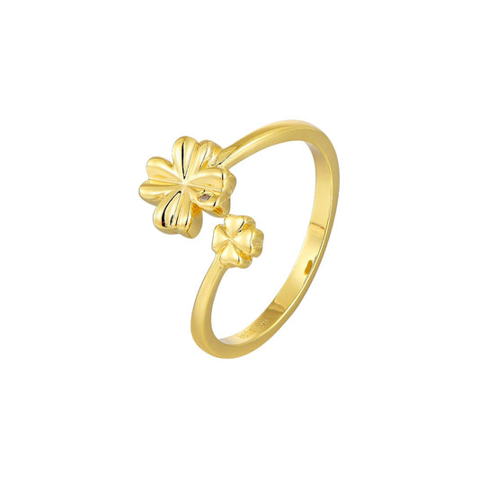 Vielring - Kleeblatt Ring mit kleinem Zirkonia Stein - 925 Silber - Gold