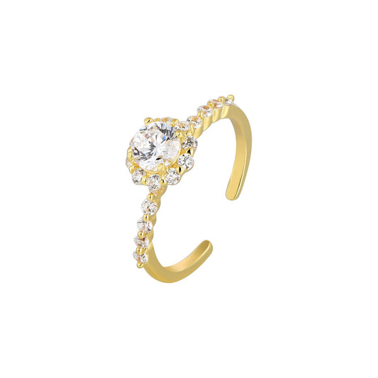 Vielring - Runder Zirkonia Stein Ring - 925 Silber - Gold
