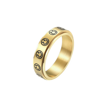 Vielring - Smiley Face Anti-Stress-Ring – Edelstahl - Gold / 49 | ø15.6