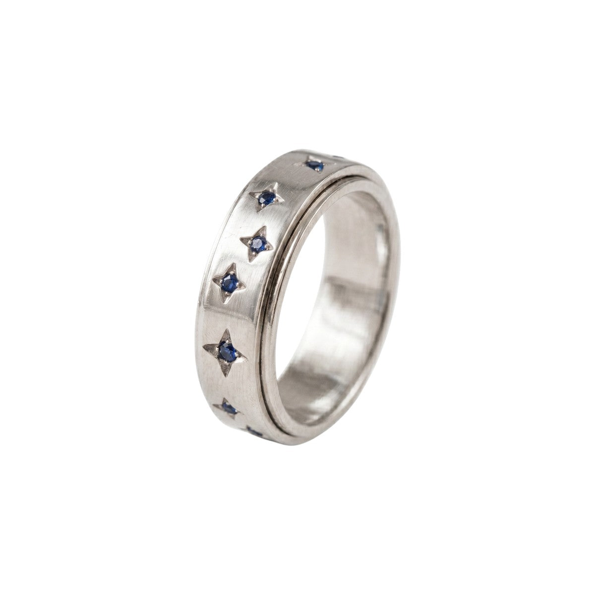 Vielring - Blauer Sternen Anti-Stress-Ring – Edelstahl - Silber / 49 | ø15.6
