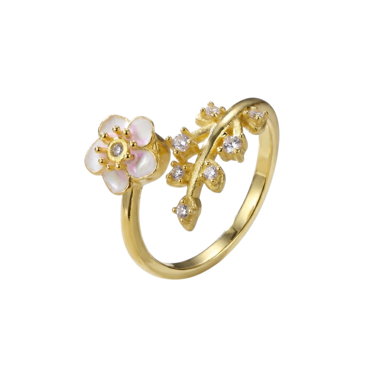 Vielring - Blüten Zirkonia Anti-Stress-Ring – 925 Silber - Gold