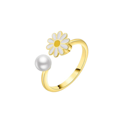 Vielring - Bunter Sonnenblumen Perlen Anti-Stress-Ring – 925 Silber - Gold