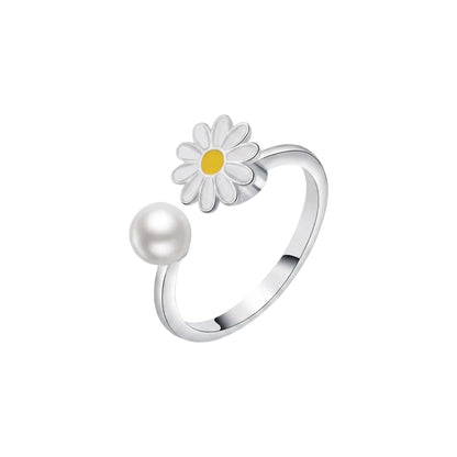 Vielring - Bunter Sonnenblumen Perlen Anti-Stress-Ring – 925 Silber - Silber