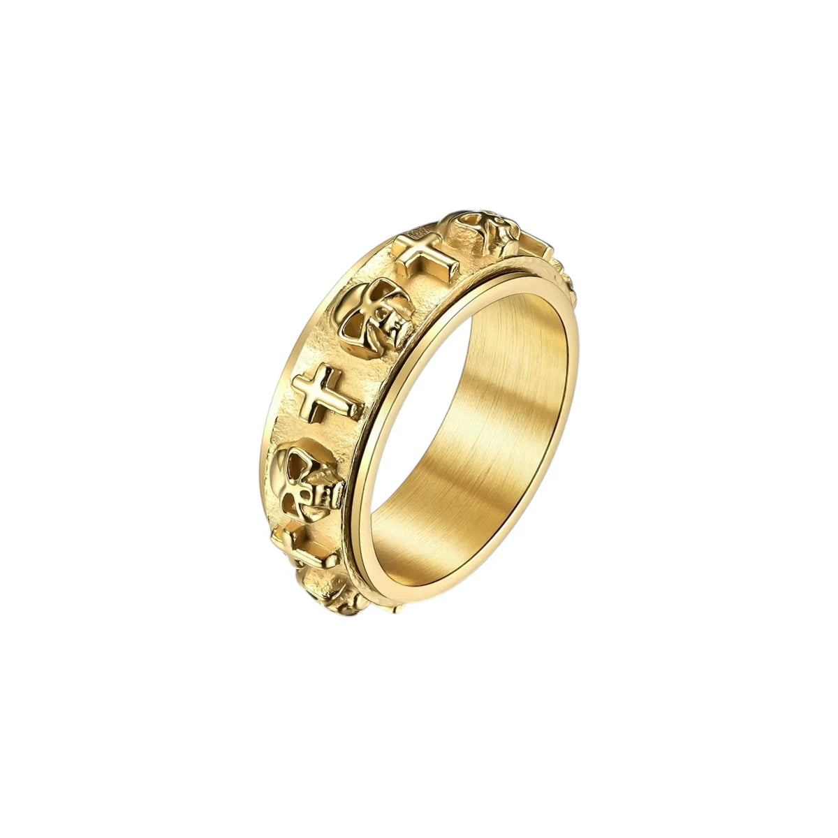 Totenkopf Kreuz Anti-Stress-Ring - Edelstahl
