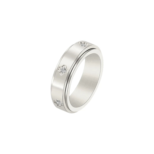 Kleeblatt Zirkonia Anti-Stress-Ring – Edelstahl