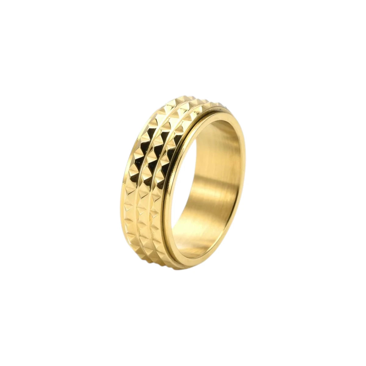 Breiter Pyramiden Anti-Stress-Ring – Edelstahl