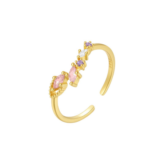 Vielring - Bunter Zirkonia Stein Ring - 925 Silber - Gold