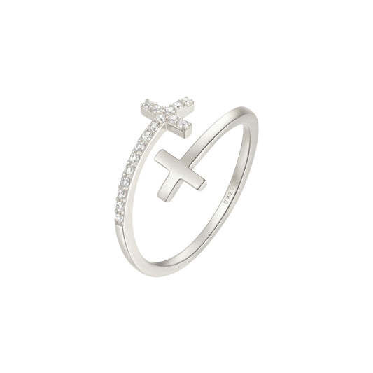 Vielring - Doppel Kreuz Zirkonia Ring - 925 Silber - Silber