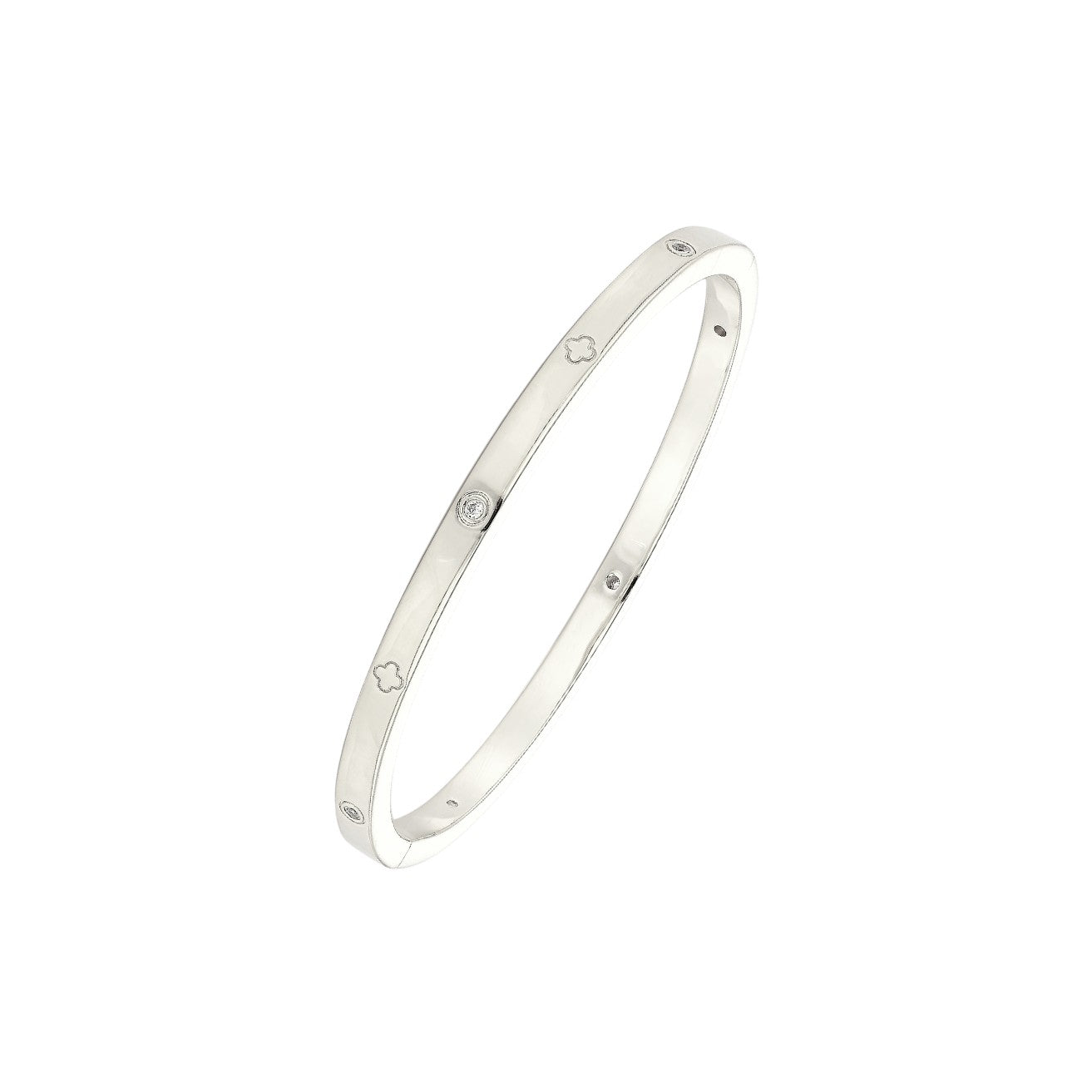 Vielring - Kleeblatt Zirkonia Armreifen - 925 Silber - Silber / 16 cm