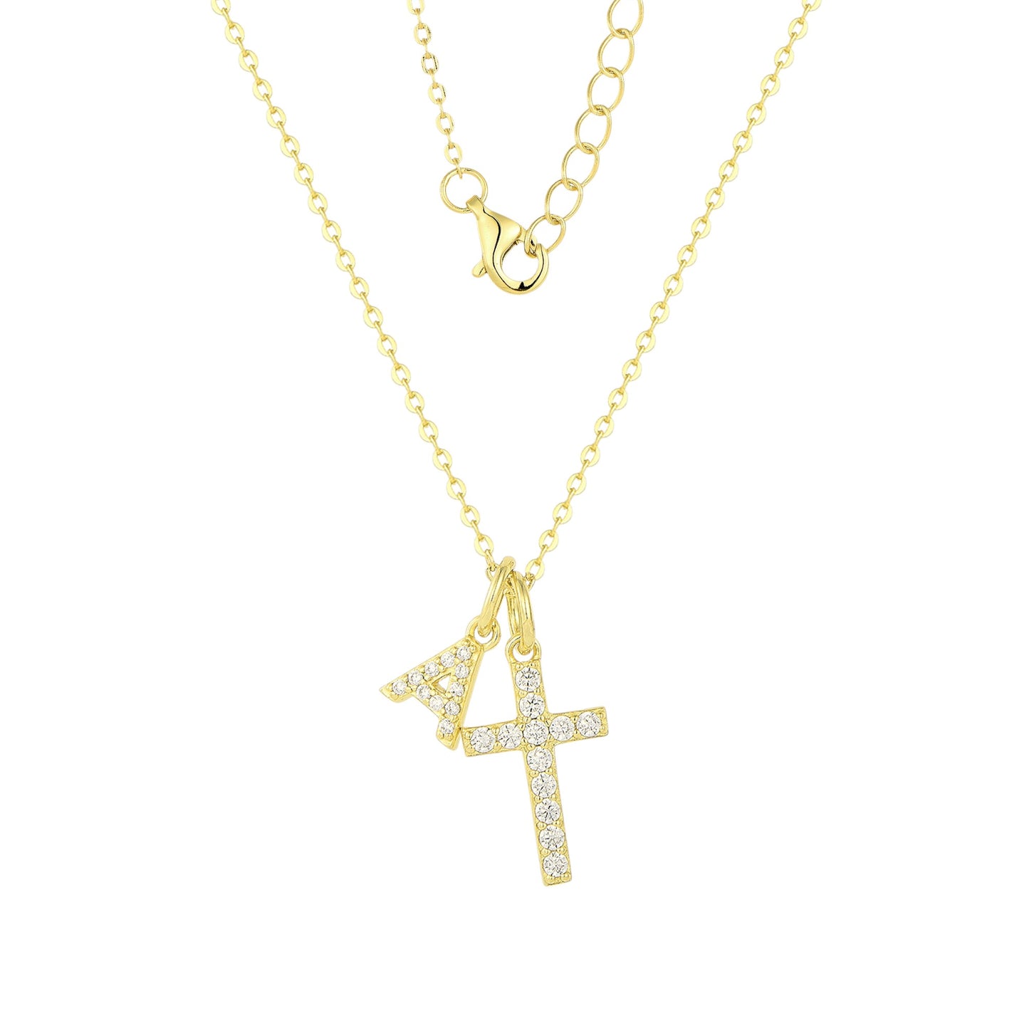 Zirkonia Kreuz Buchstaben Halskette - 925 Silber