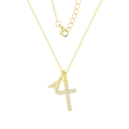 Zirkonia Kreuz Buchstaben Halskette - 925 Silber