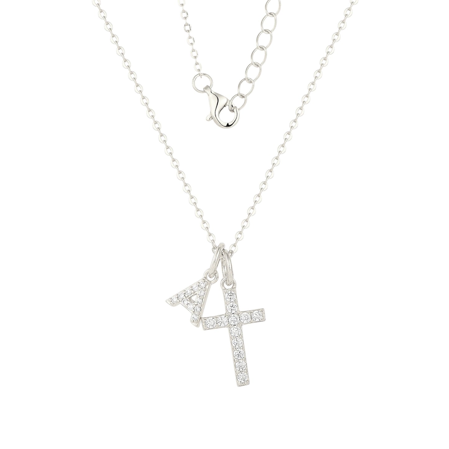 Zirkonia Kreuz Buchstaben Halskette - 925 Silber