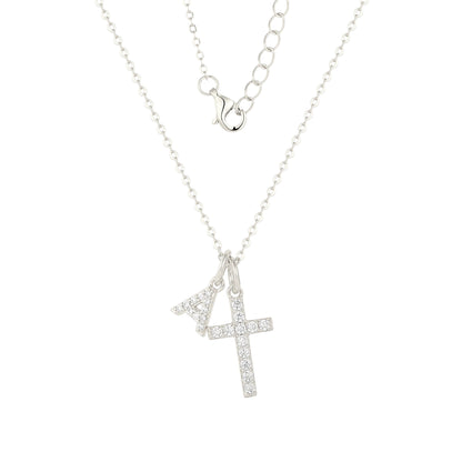 Zirkonia Kreuz Buchstaben Halskette - 925 Silber