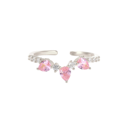 Herz Pinke Steine Ring - 925 Silber
