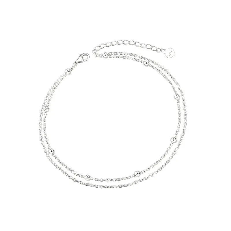 Vielring - Double Chain Layered Kugel Fußkettchen - 925 Sterling Silber - Silber