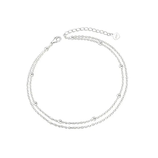 Vielring - Double Chain Layered Kugel Fußkettchen - 925 Sterling Silber - Silber