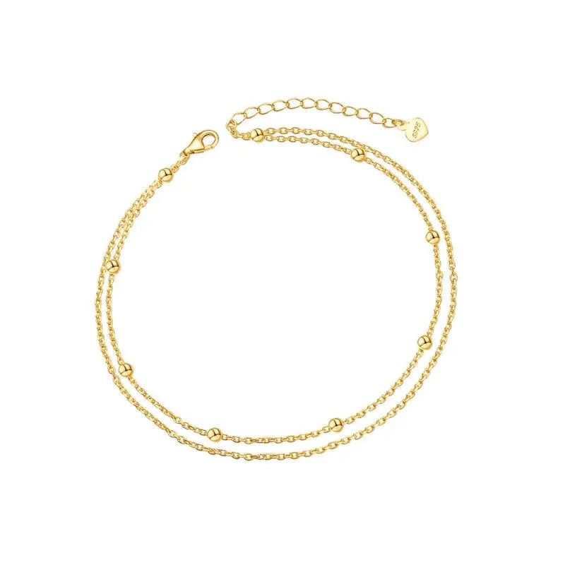 Vielring - Double Chain Layered Kugel Fußkettchen - 925 Sterling Silber - Gold