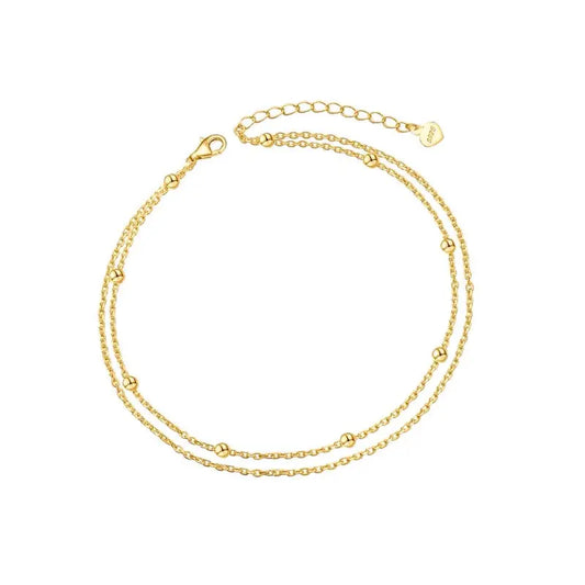 Vielring - Double Chain Layered Kugel Fußkettchen - 925 Sterling Silber - Gold