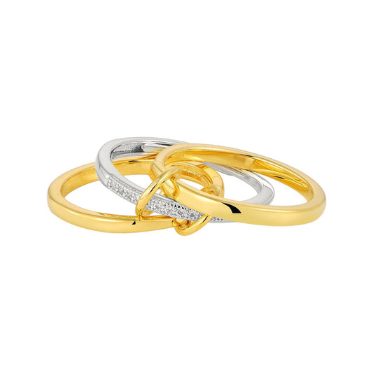 Vielring - Verbundene Dreier Ringe mit Zirkonia Steinen - 925 Silber - Gold & Silber