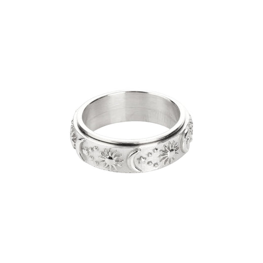 Vielring - Mond Sonnen Ring • Drehbarer Ring • Anxiety Ring - Silber / 16 mm - US 6