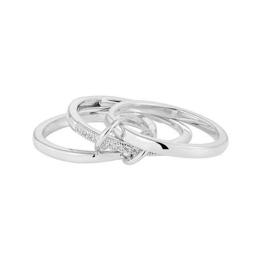 Vielring - Verbundene Dreier Ringe mit Zirkonia Steinen - 925 Silber - Silber