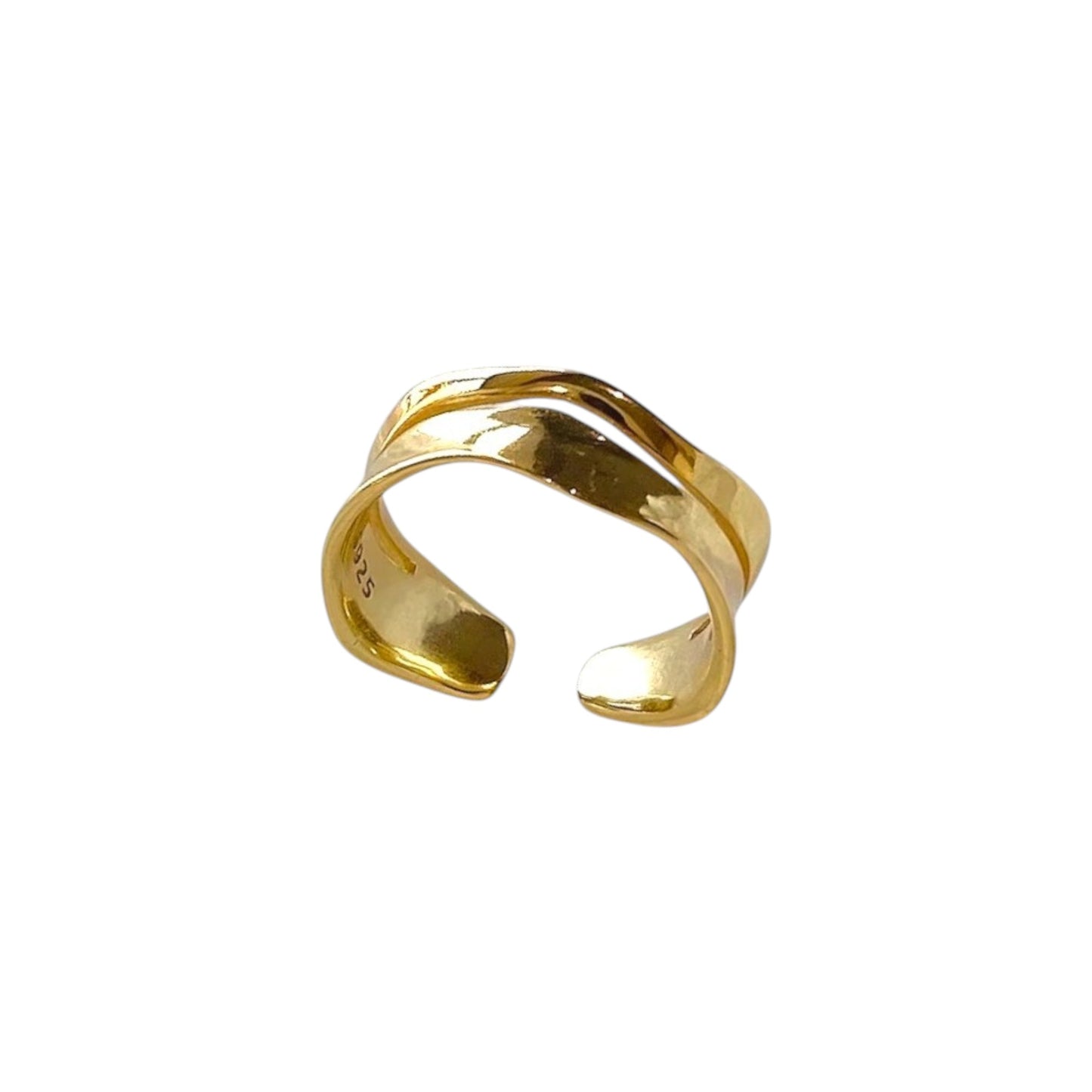 Gold Doppelring • 925 Sterling Silber Offener Ring • Wellen Ring