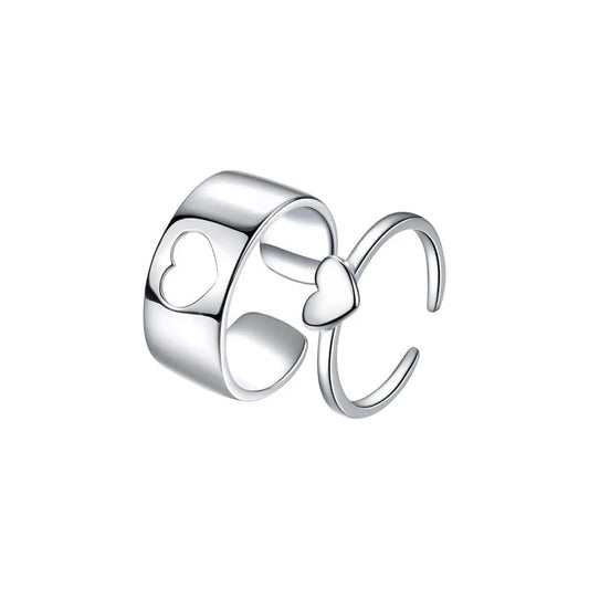 Vielring - Herz Paar Ringe Silber 925 • Paar Ringe • Liebes Partner Ringe - Silber / Kupfer