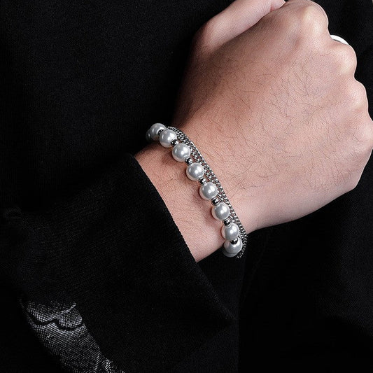 Perlen Cuban Armband - Edelstahl