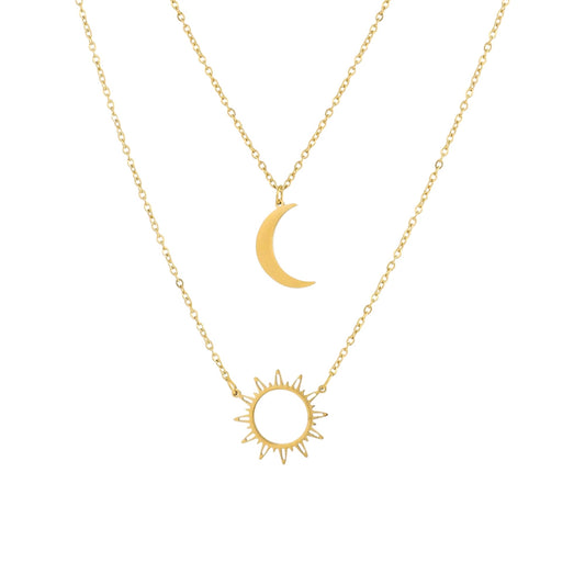 Sonne Mond Double Layerd Halskette