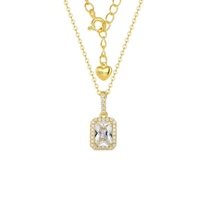 Square Zirconia Necklace - 925 Silver