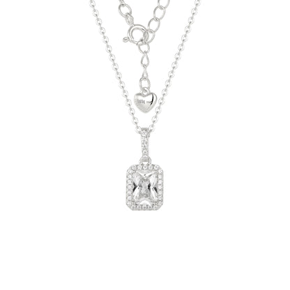 Square Zirconia Necklace - 925 Silver