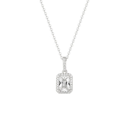 Square Zirconia Necklace - 925 Silver