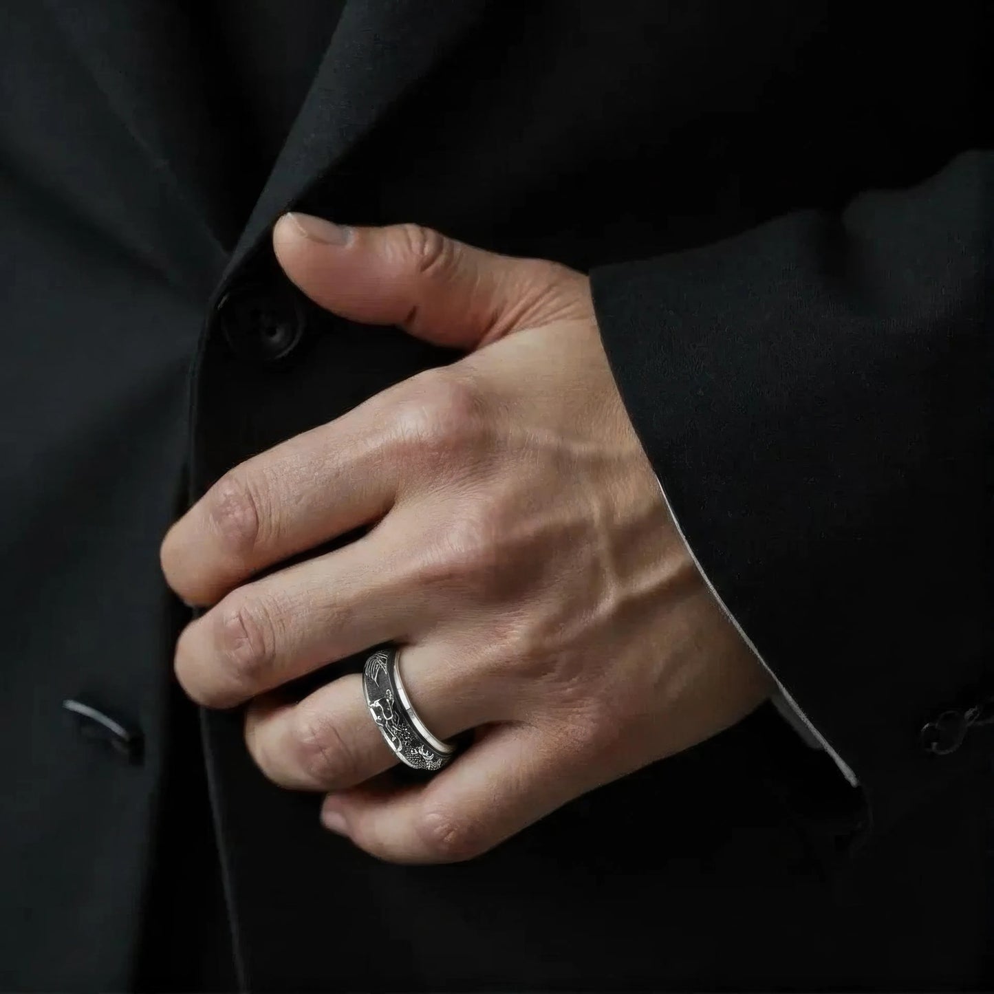 Drachenmotiv Anti-Stress-Ring - Edelstahl