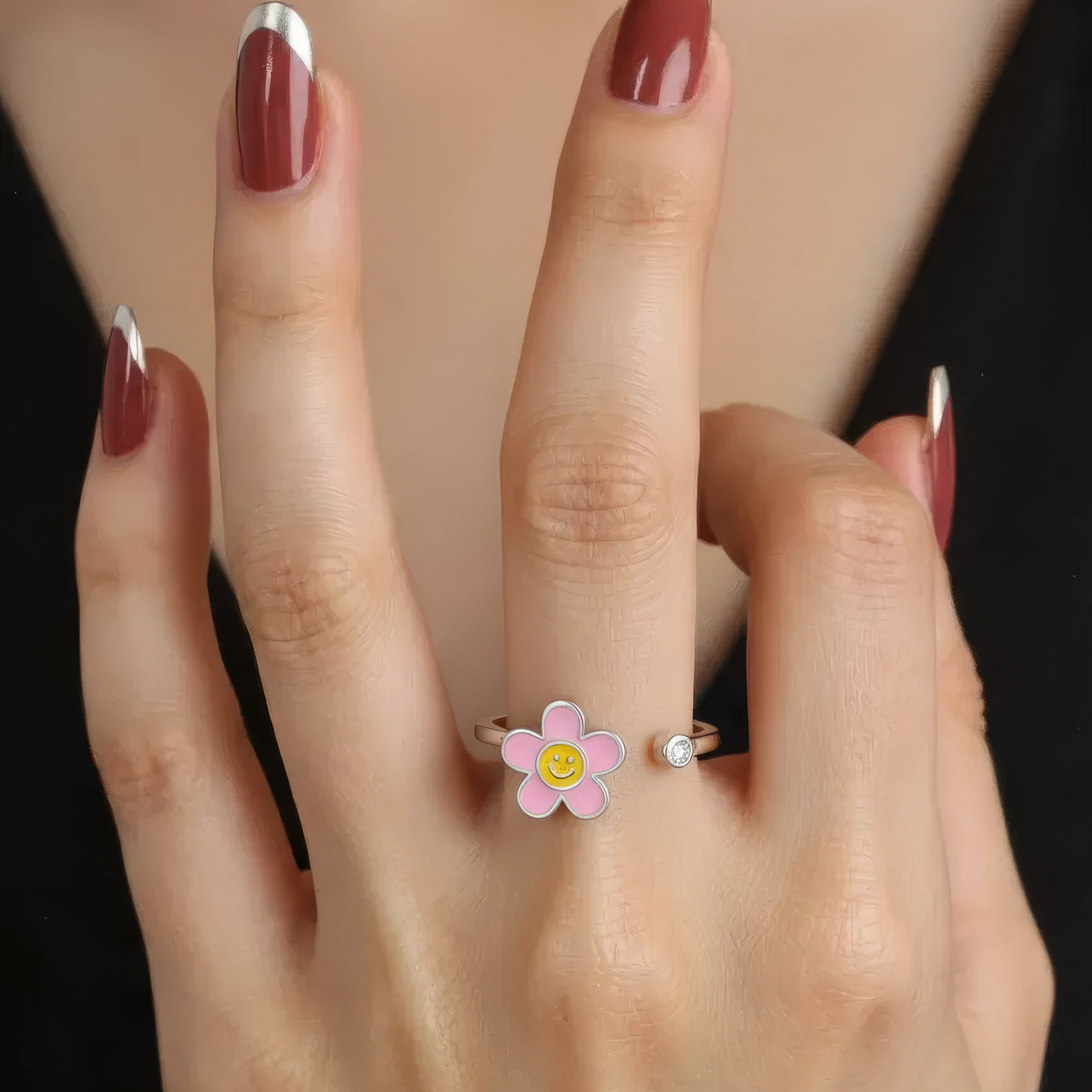 Vielring - Sonnen Smiley Anti-Stress-Ring – 925 Silber - Gold