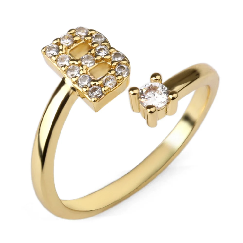 Vielring - 925 Sterling Silber Vergoldeter Buchstaben Ring - Gold / B
