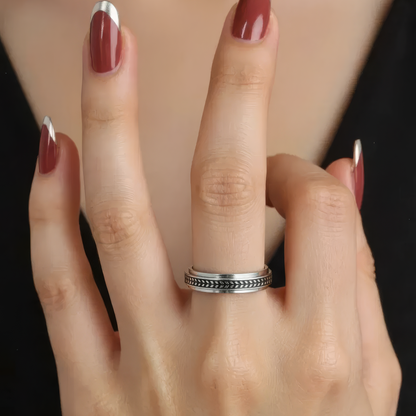 Oliven Blatt Anti-Stress-Ring – Edelstahl