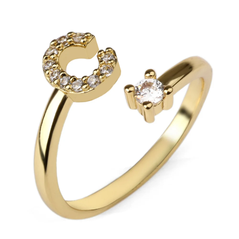 Vielring - 925 Sterling Silber Vergoldeter Buchstaben Ring - Gold / C