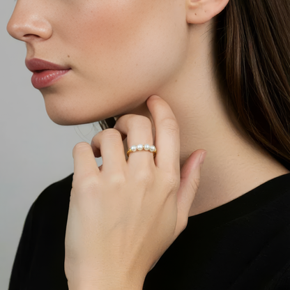 Vielring - Süßwasserperlen Anti-Stress-Ring – 925 Silber - Gold