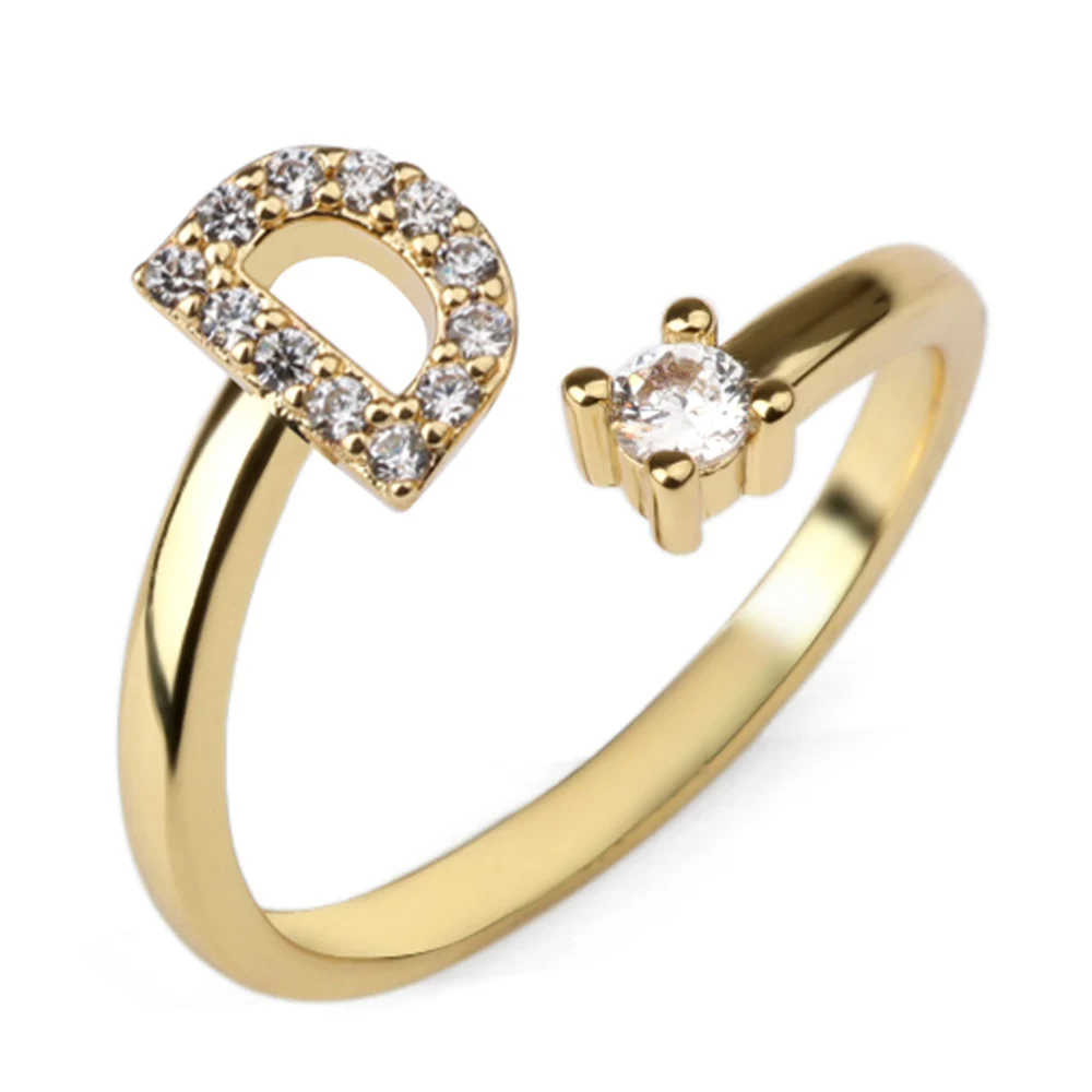 Vielring - 925 Sterling Silber Vergoldeter Buchstaben Ring - Gold / D