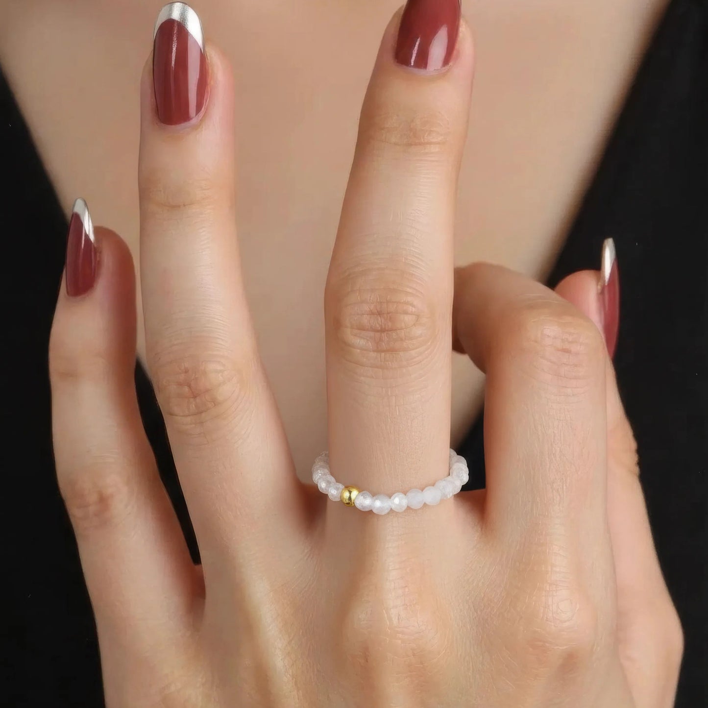 Weißer Naturstein Anti-Stress-Ring – 925 Silber