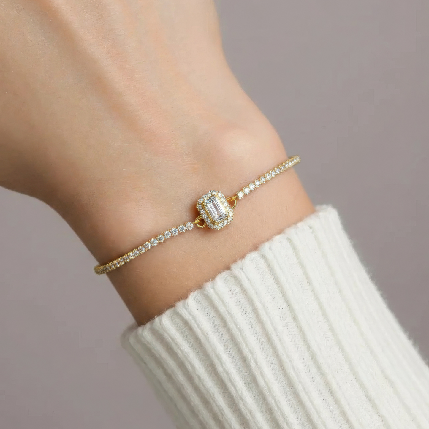 Quadratisches Tennis Armband - 925 Silber