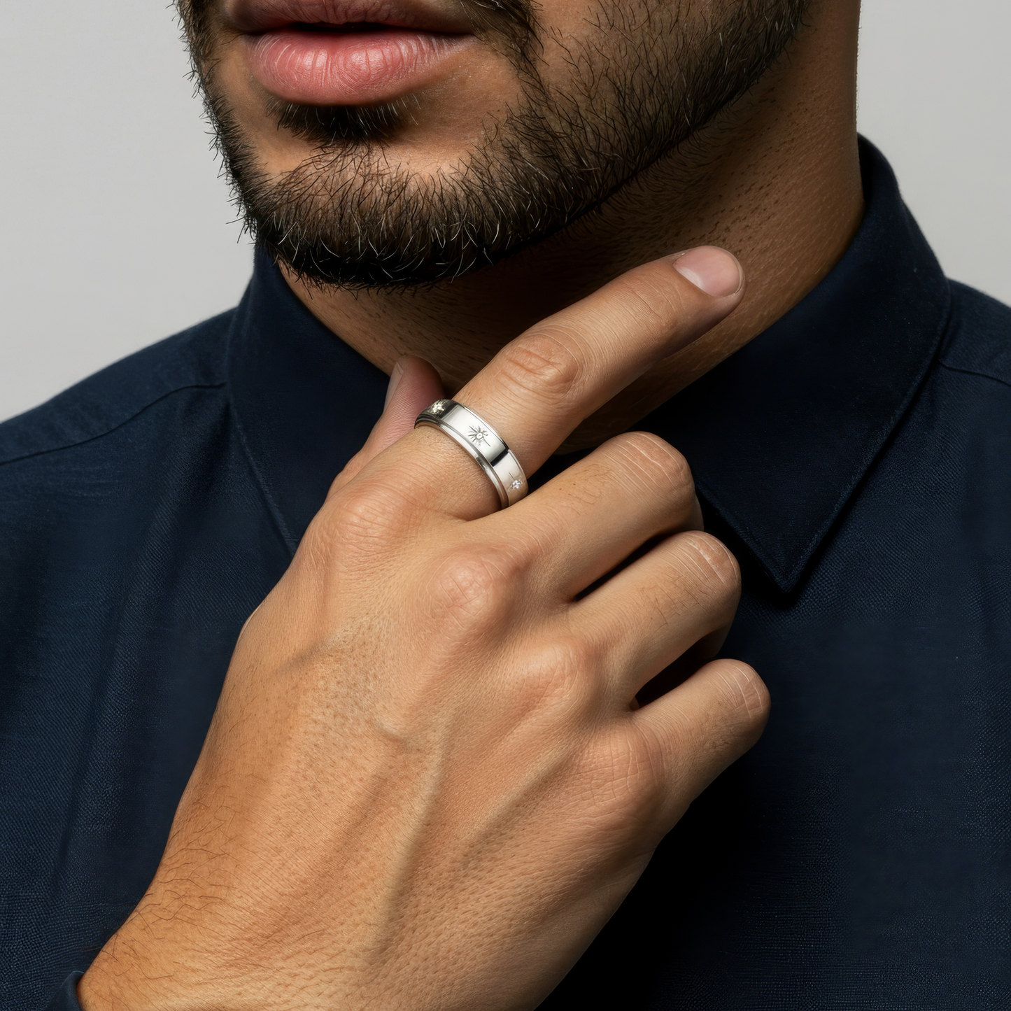 Glatter Stern Zirkonia Steinen Drehbarer Ring - Edelstahl