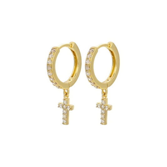 Vielring - Creolen mit Kreuzanhänger - 925 Silber - Gold / Einzeln