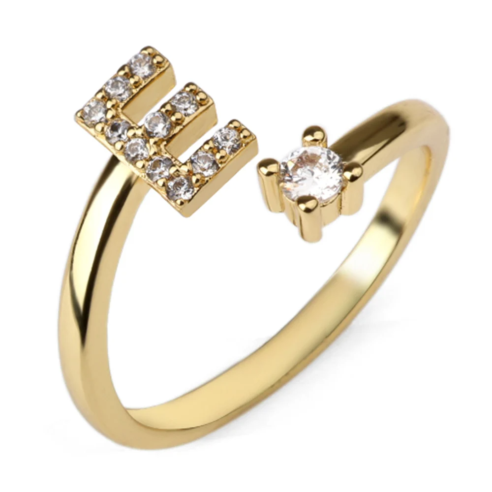 Vielring - 925 Sterling Silber Vergoldeter Buchstaben Ring - Gold / E