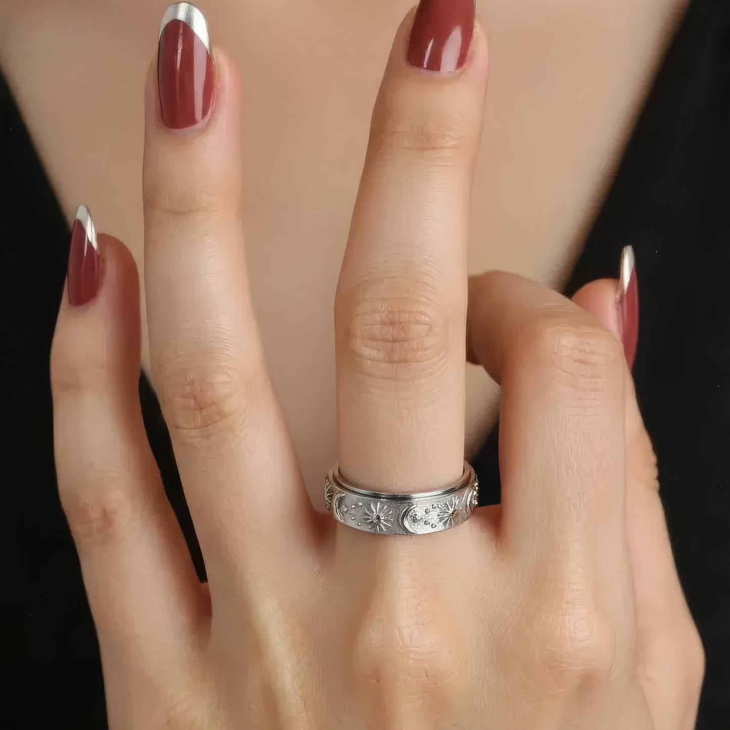 Moon Sun Rotating Ring - Stainless Steel