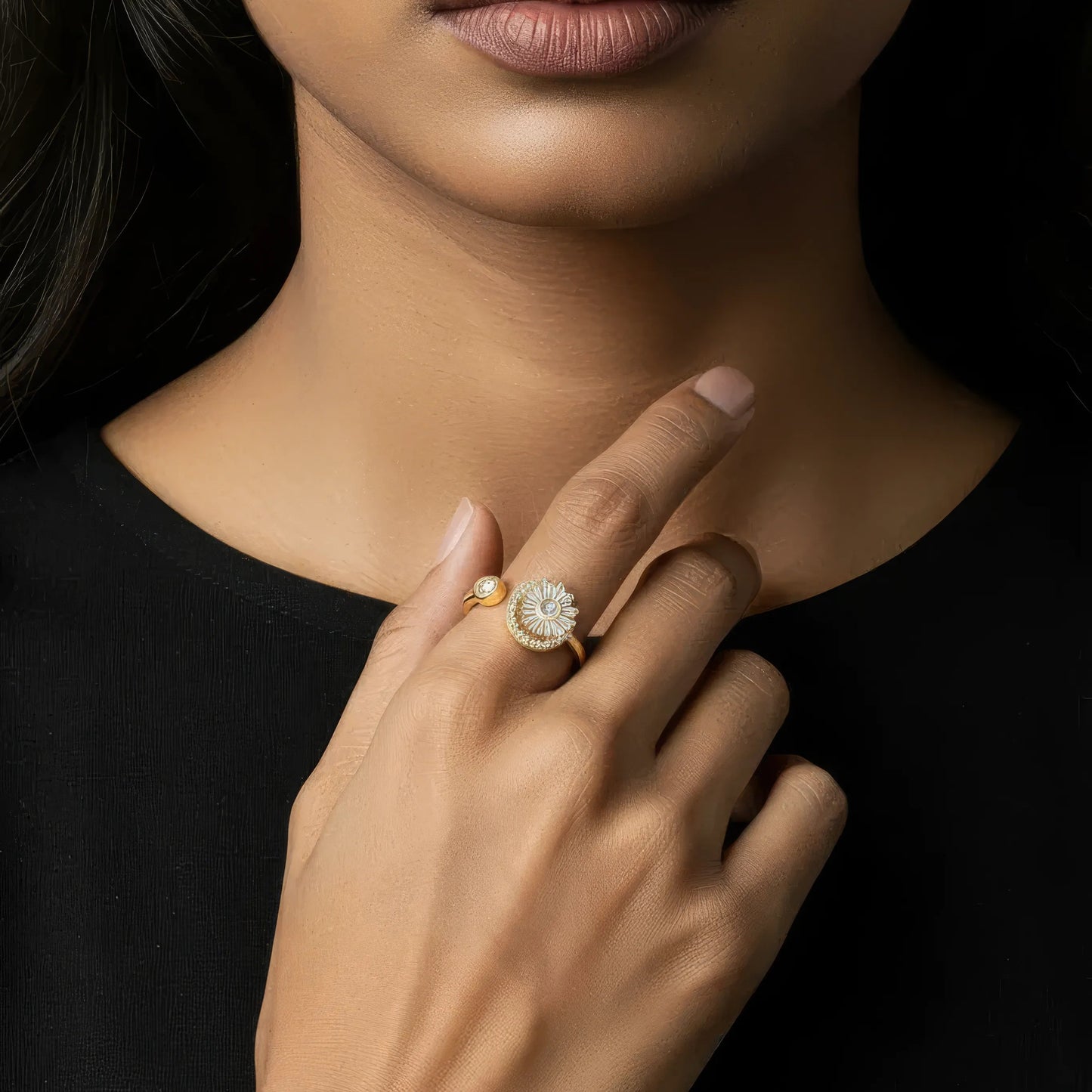 Vielring - Blumen Zirkonia Anti-Stress-Ring – Edelstahl - Gold