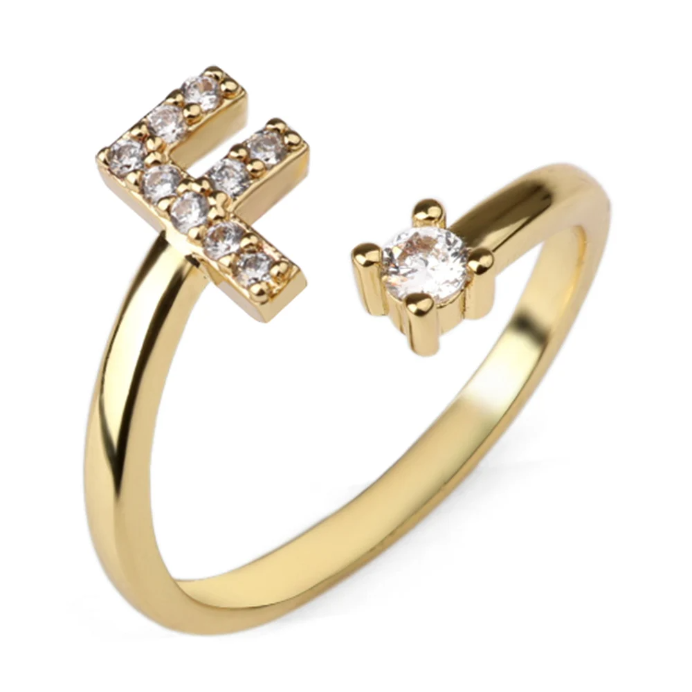 Vielring - 925 Sterling Silber Vergoldeter Buchstaben Ring - Gold / F