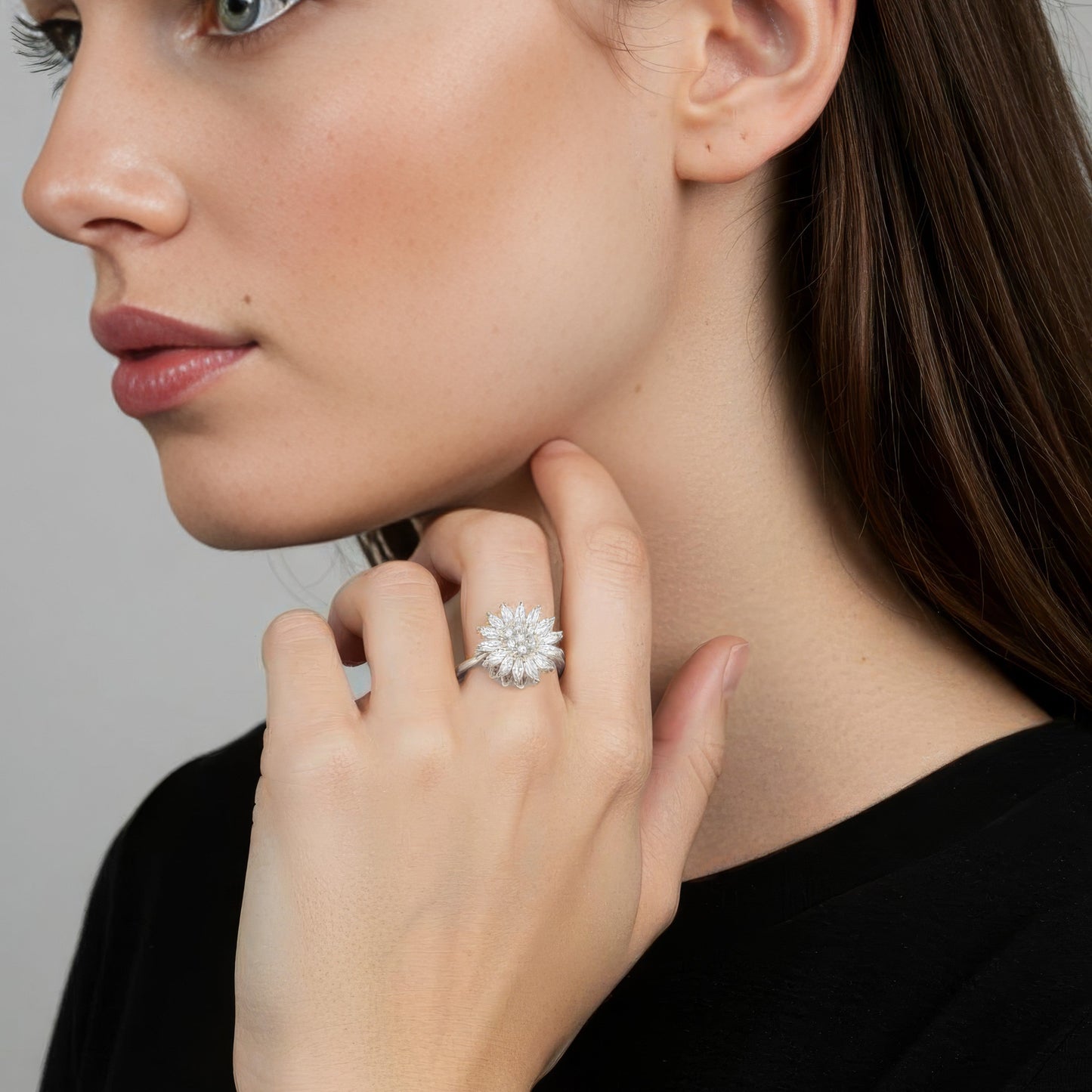 Square ring with zirconia stones - 925 silver